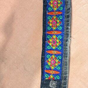 Artisan Made Denim Cuff with Bright Ribbon Bracelet
